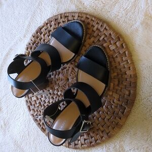 Black Strappy Heels, Black Sandals,  4" high heels, Women's 10 leather, NEW